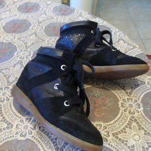 Isabel Marant Black Suede & Leather Wedge Lace Up Sneakers Size 7M